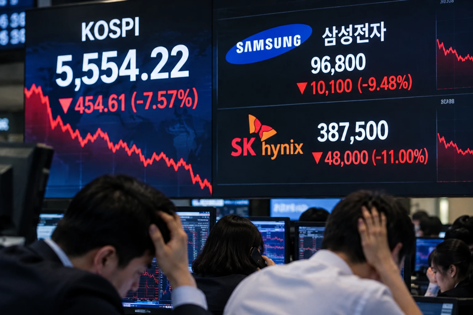 한국 주식시장 '대폭락', 코스피 7% 급추락