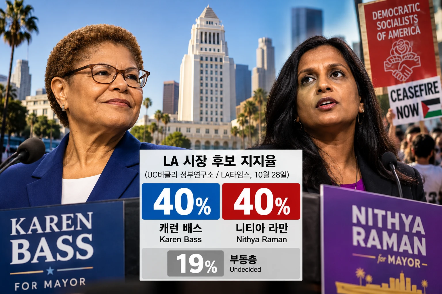 LA 시장 선거 막판 변수…라만 지지 진영 내부 분열